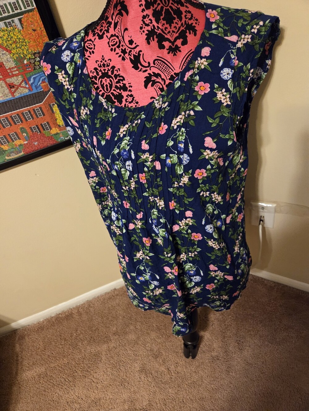 Old Navy Floral Sleeveless Blouse - Pink & Green Flower Print XL Excellent